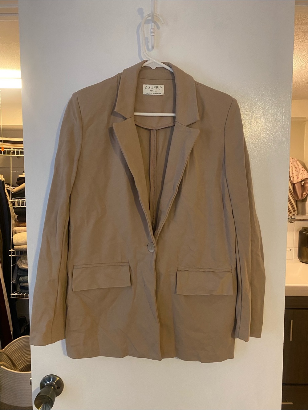 Z Supply Beige/Tan Single-Button Blazer